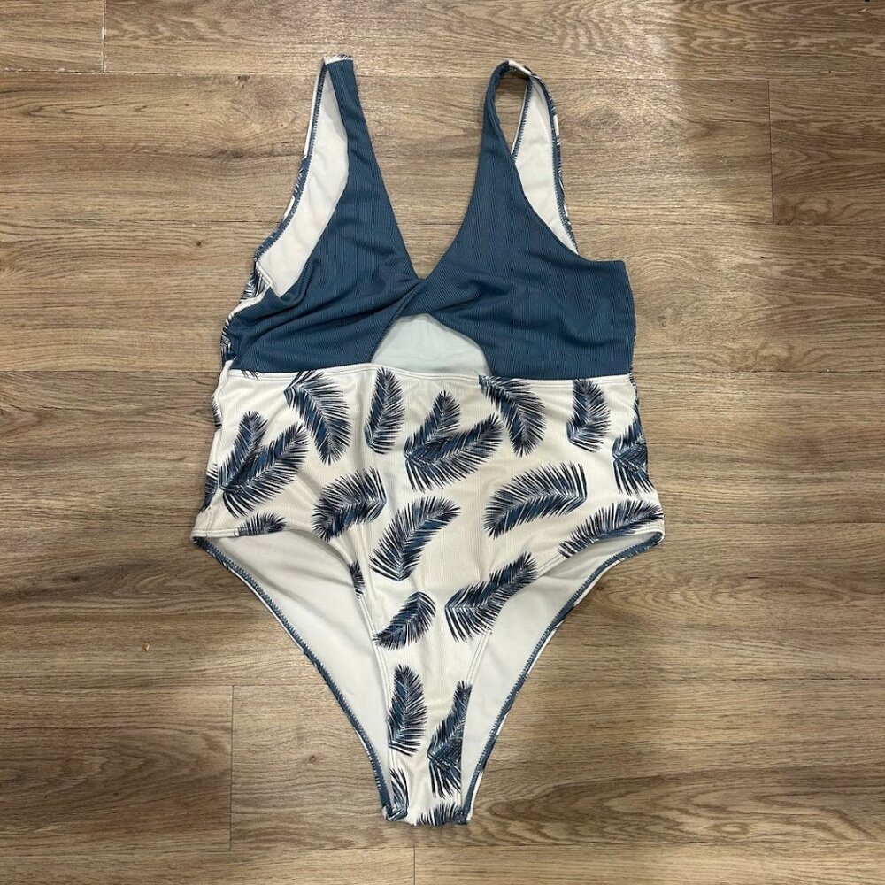 Plus-size Blue and White Swimsuuit